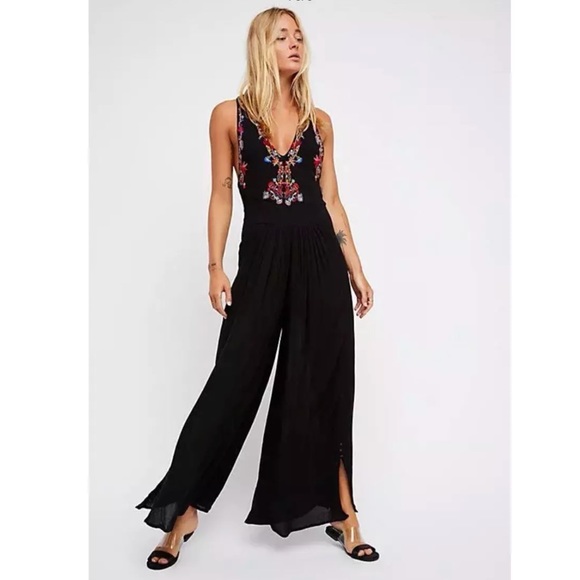 black embroidered jumpsuit